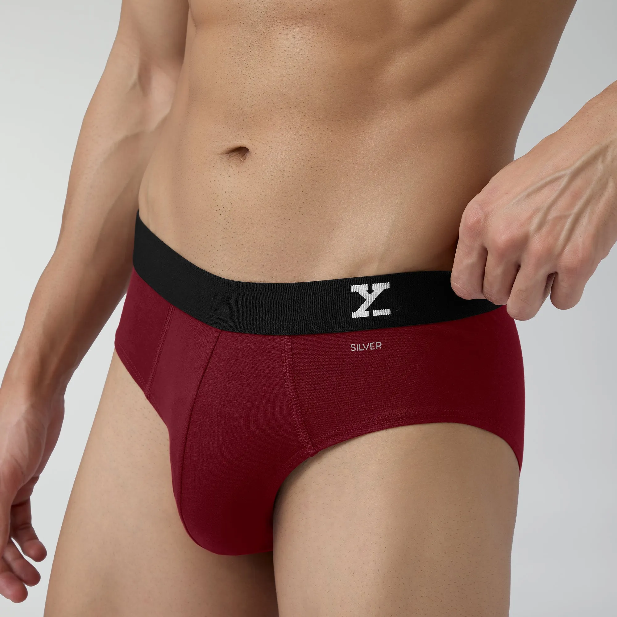 Aero Silver Cotton Briefs Bold Burgundy