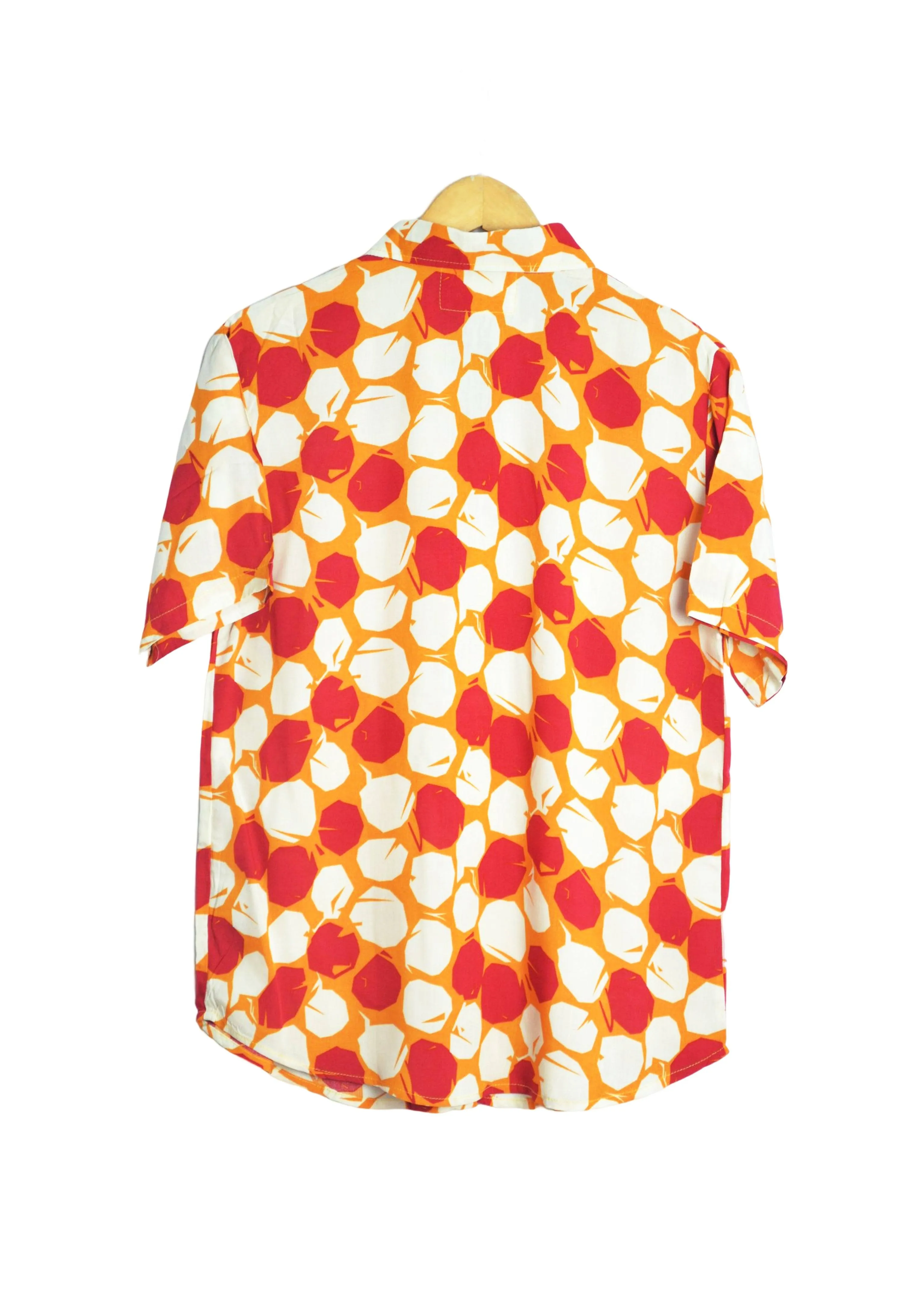 Chemise orange motifs ronds rouge et beige