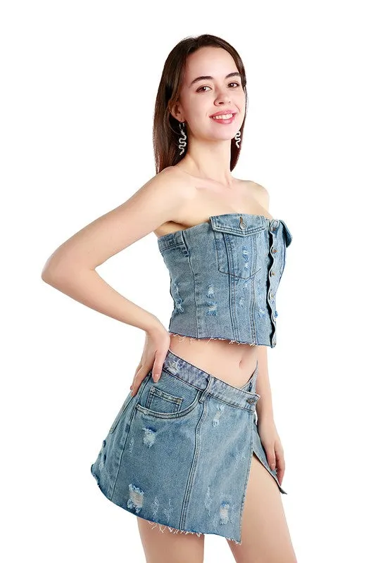 Denim Corset Tube Top