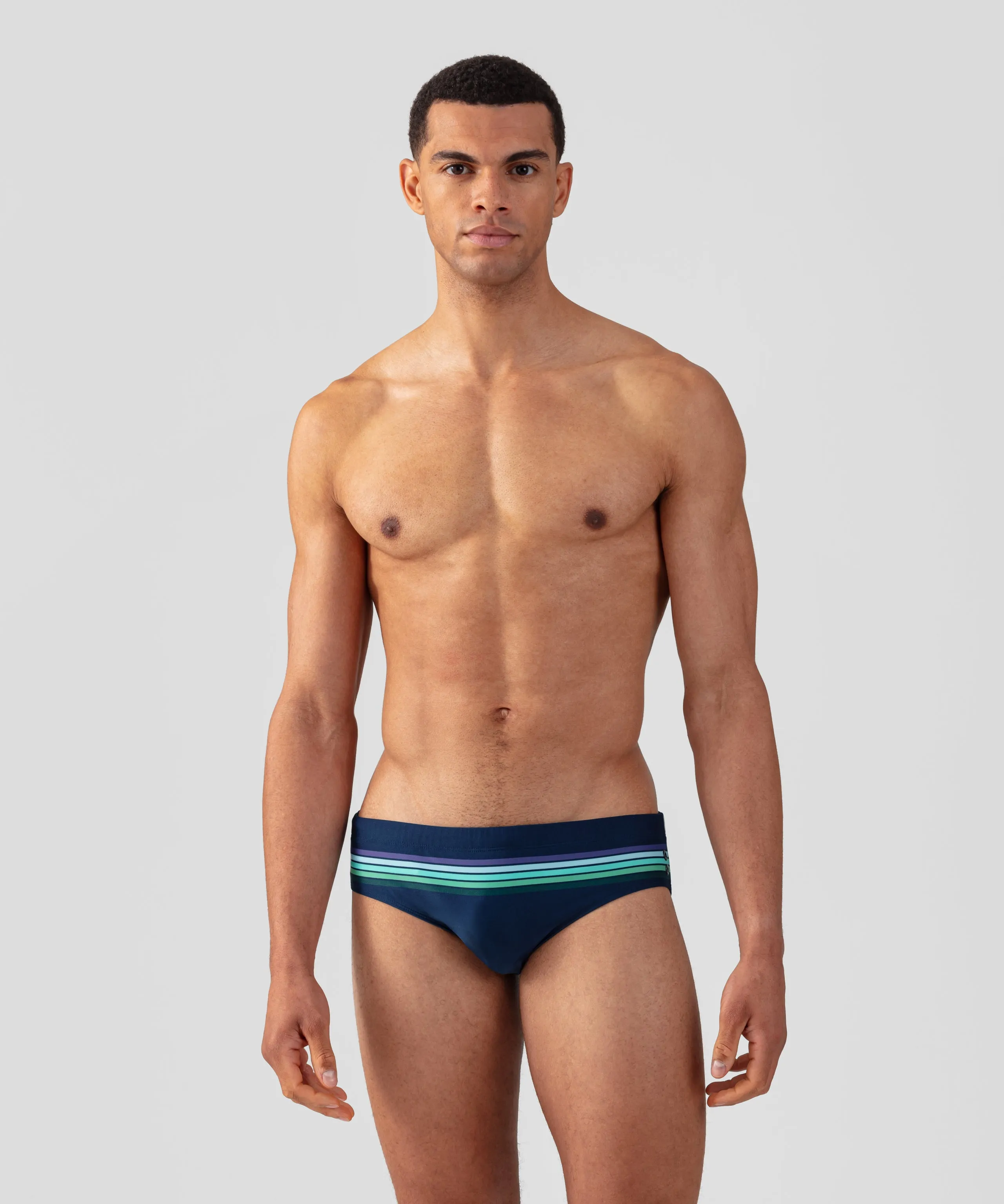 Swim Briefs w. Horizontal Stripes: Navy