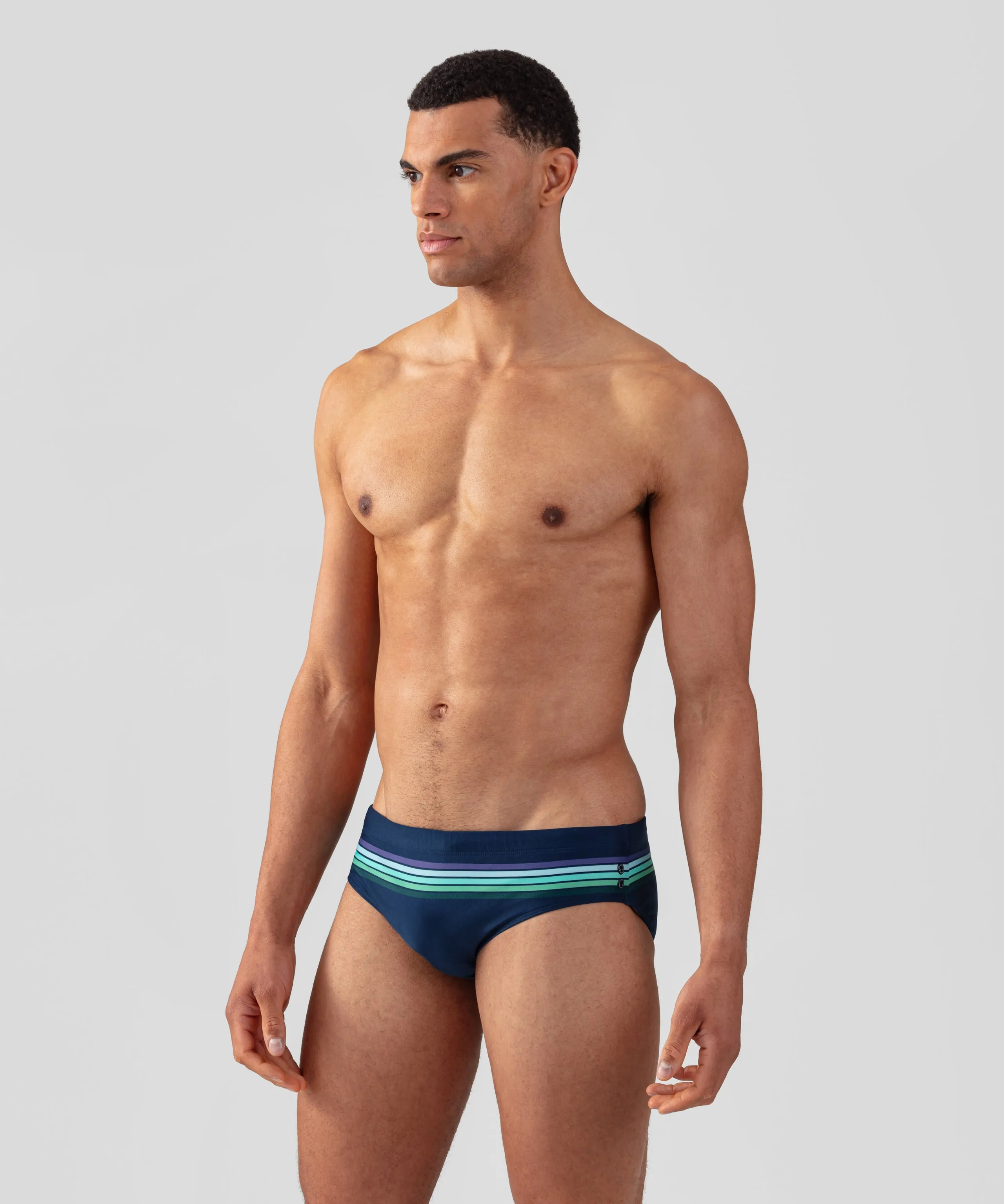 Swim Briefs w. Horizontal Stripes: Navy